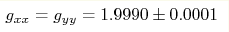 g_{xx}=g_{yy}=1.9990\pm0.0001